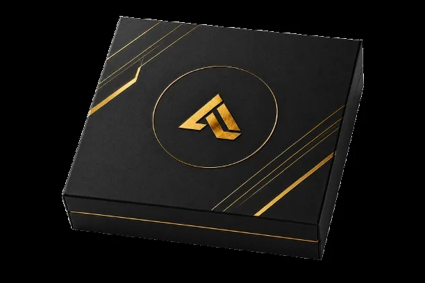 Foil stamping and embossing detail on a luxury box